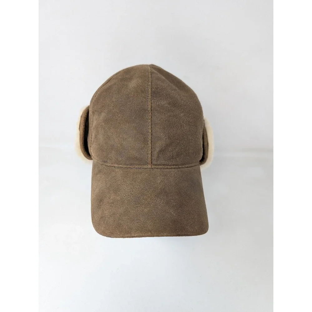 UGG Lockwood Shearling Cap Sheepskin Sherpa Leather Hat Size Small to Medium VTG